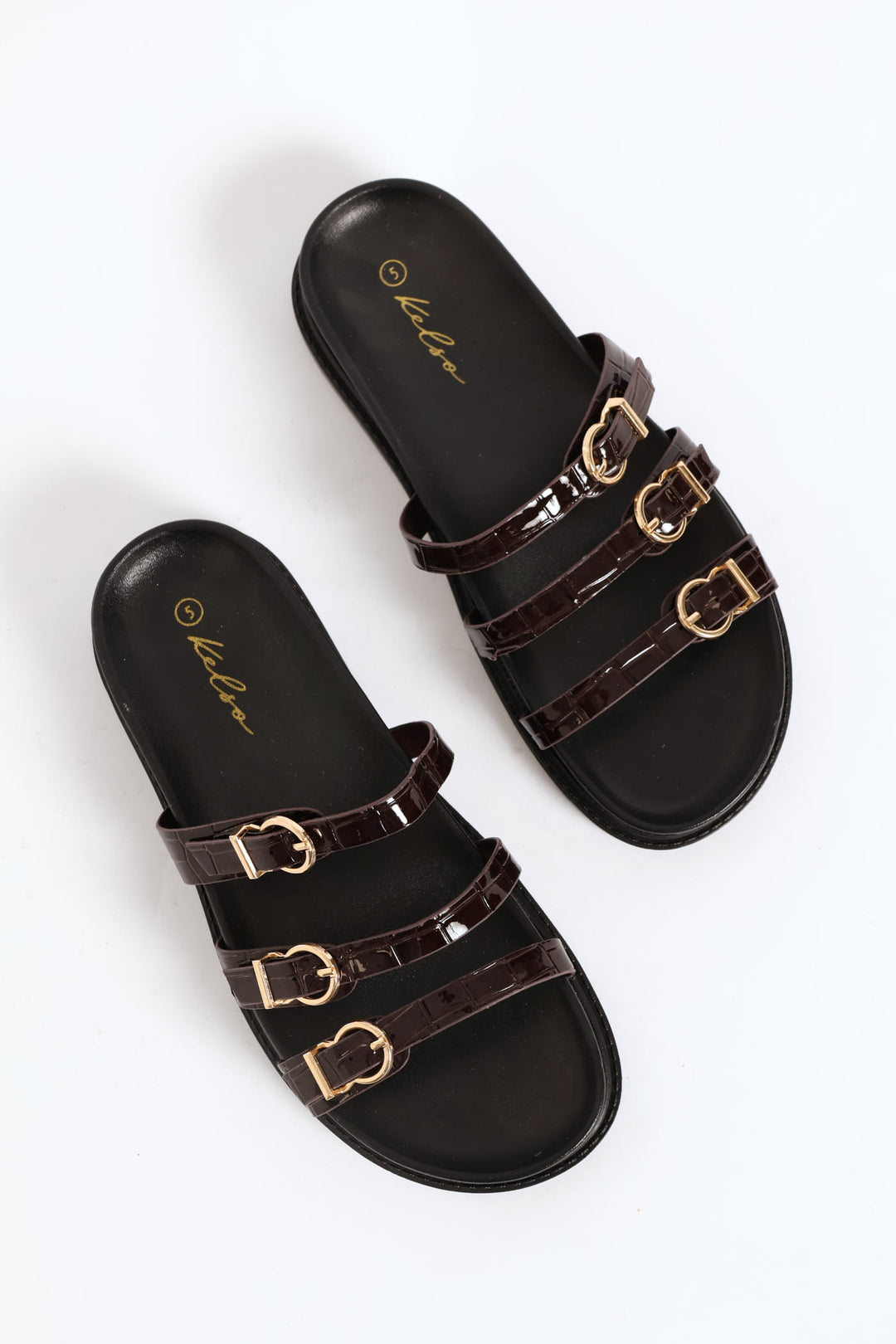 3 Strap Patent Slide - Choco Romance