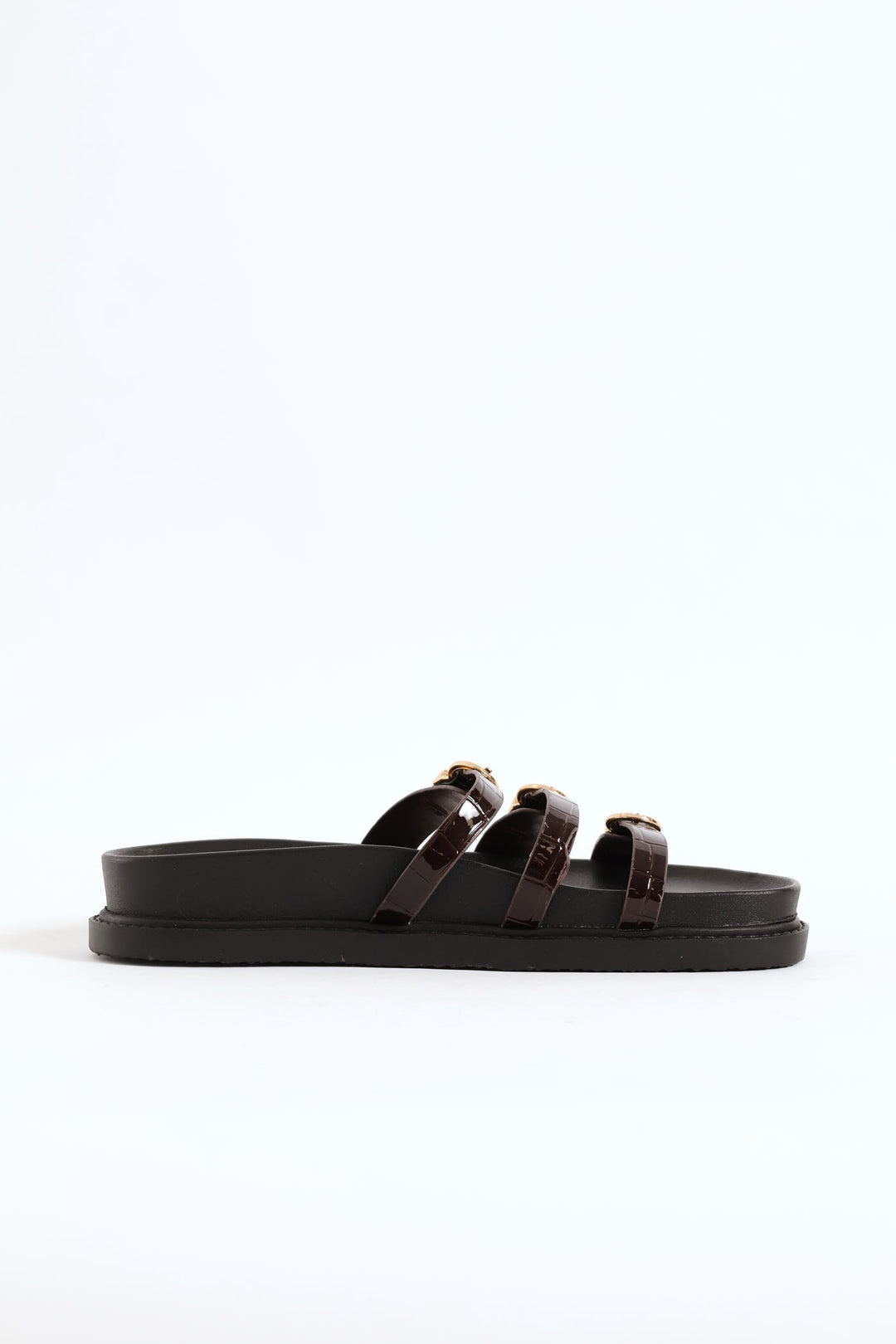 3 Strap Patent Slide - Choco Romance