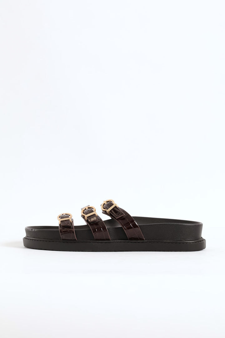3 Strap Patent Slide - Choco Romance