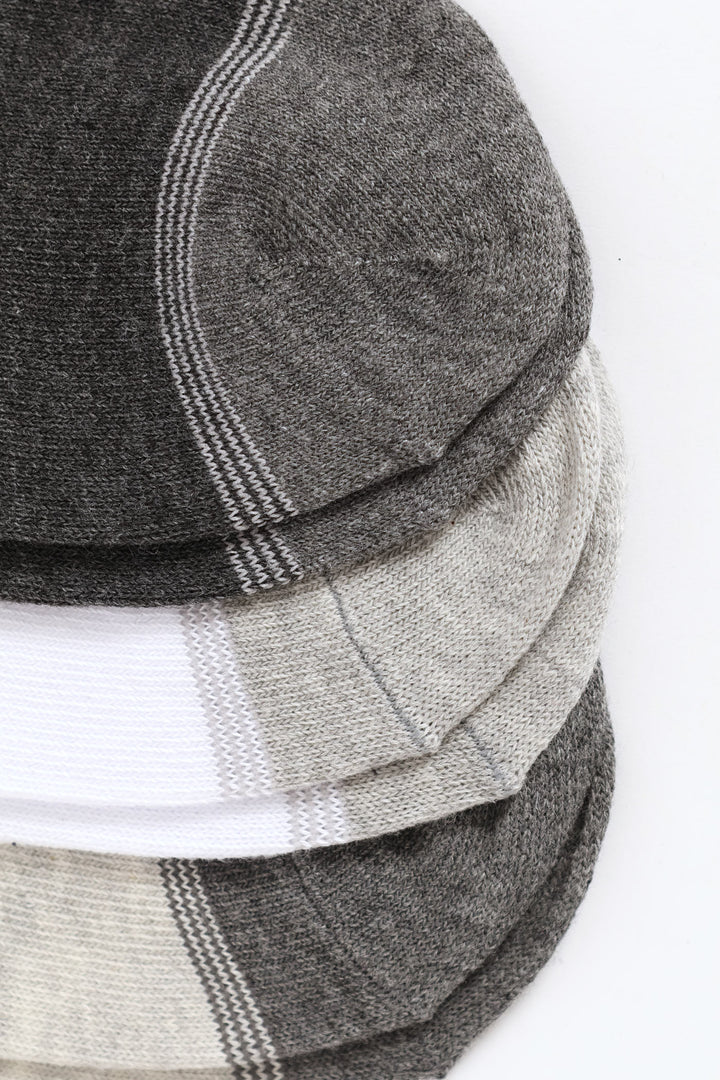 3 Pack Low Cut Socks - White/Grey/Charcoal