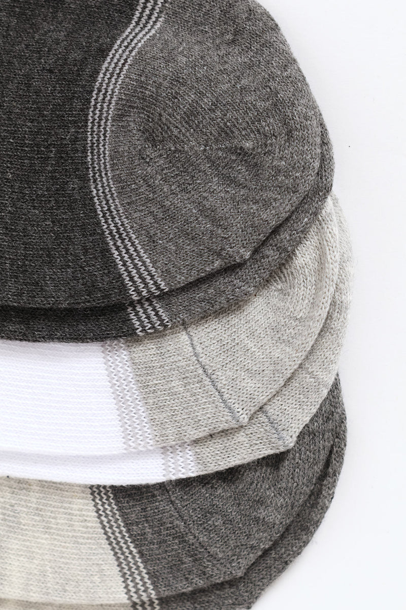 3 Pack Low Cut Socks - White/Grey/Charcoal