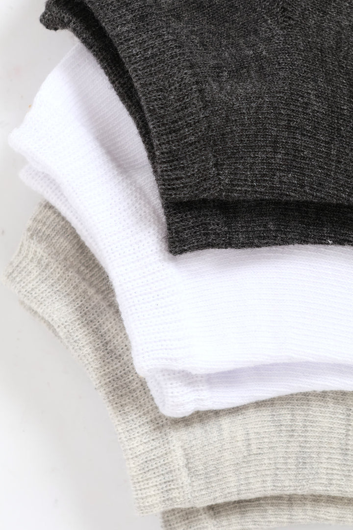 3 Pack Low Cut Socks - White/Grey/Charcoal