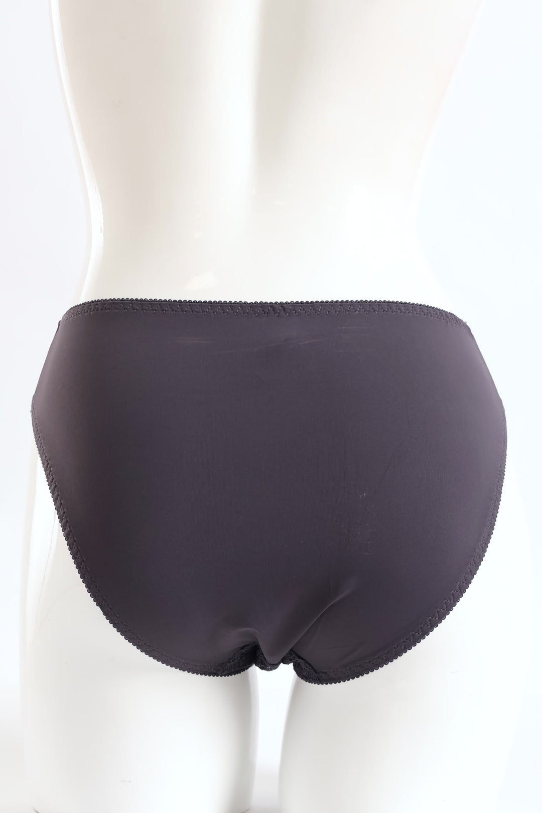 Microfibre & Lace Floral Hi-Cut Panty - Grey