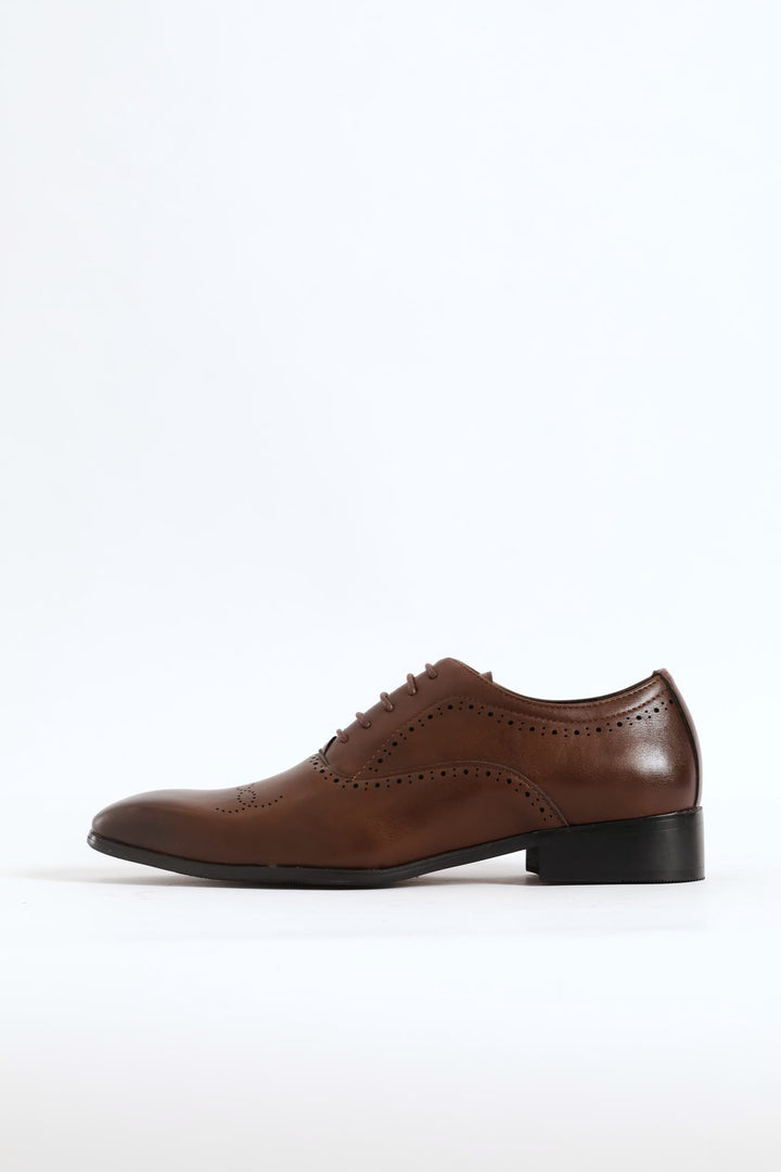 Lace Up Punched Detail Oxford Shoe - Chocolate