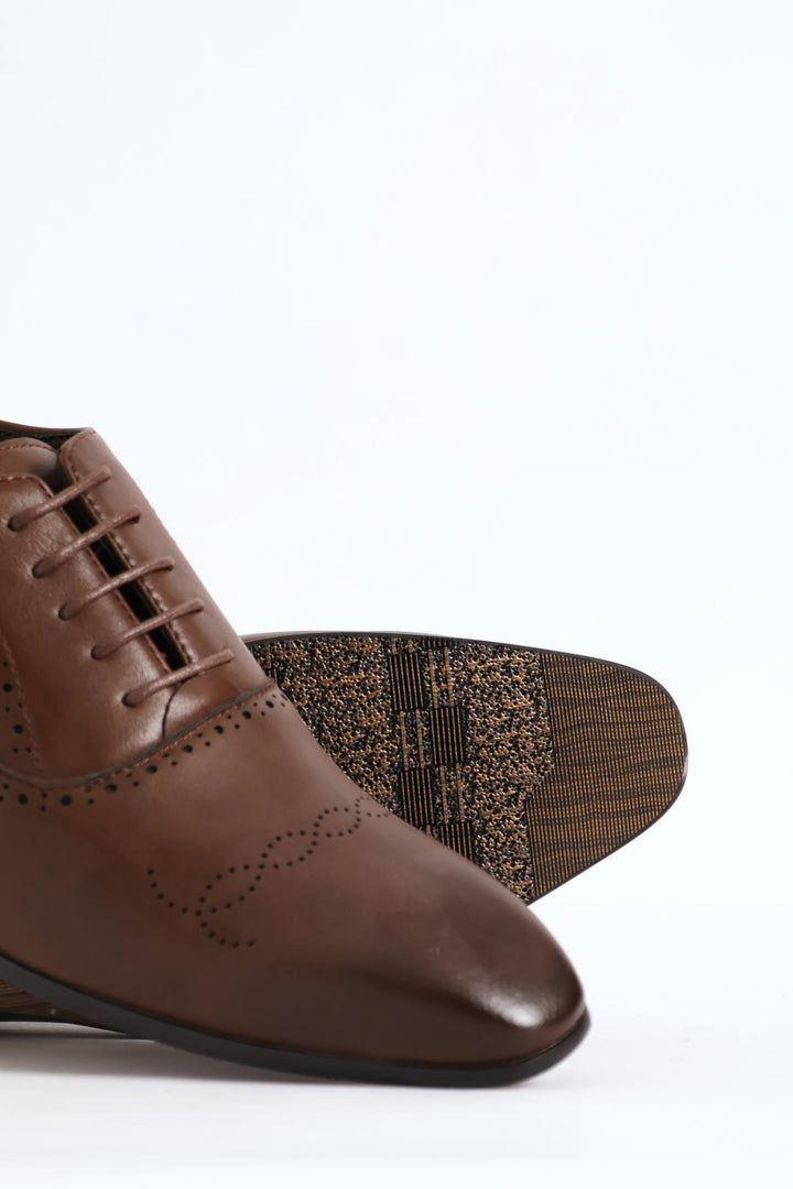 Lace Up Punched Detail Oxford Shoe - Chocolate