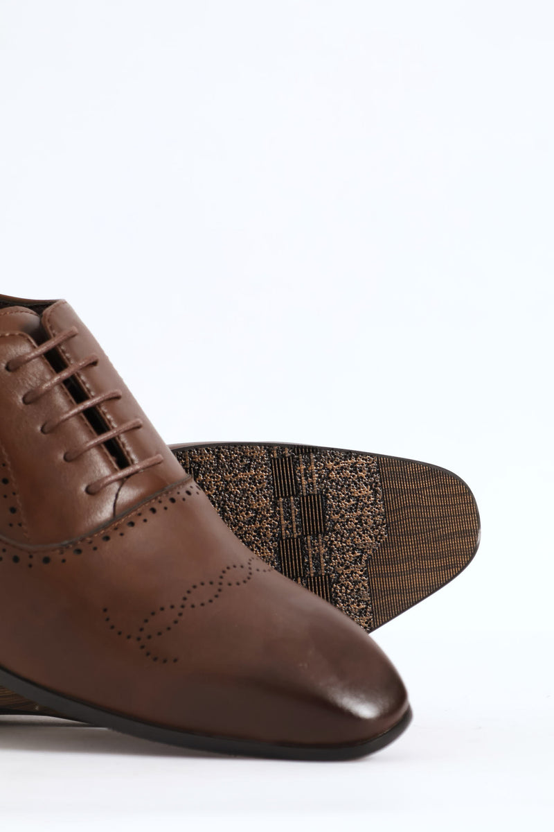 Lace Up Punched Detail Oxford Shoe - Chocolate
