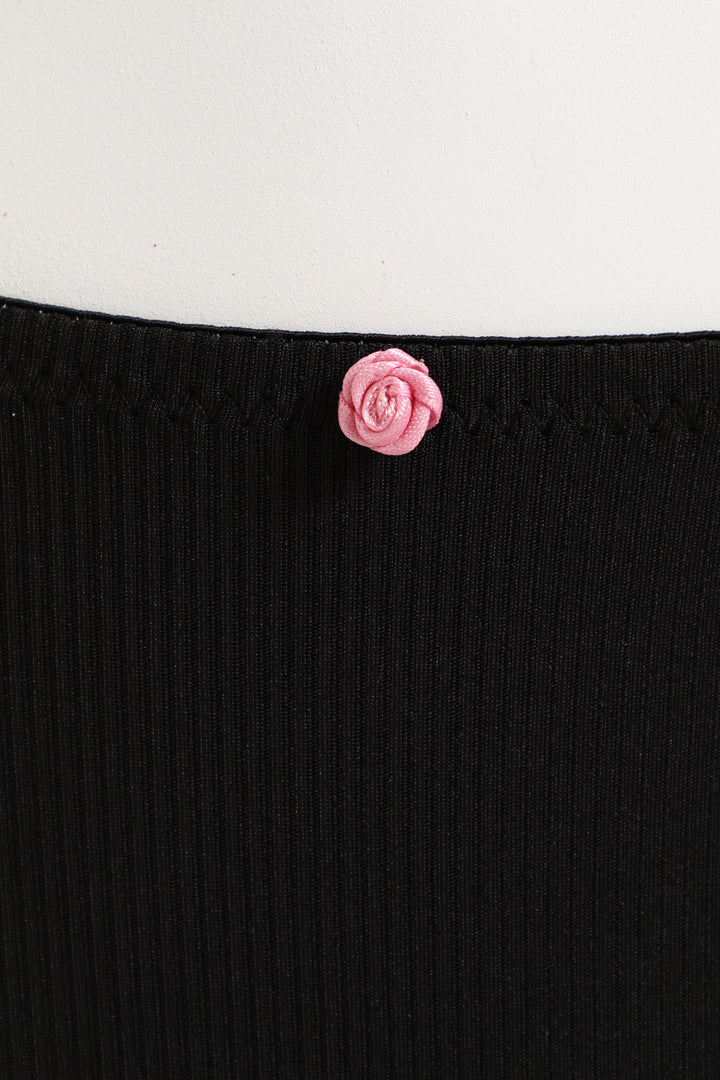 Rib & Lace Tanga Bikini Panty - Black