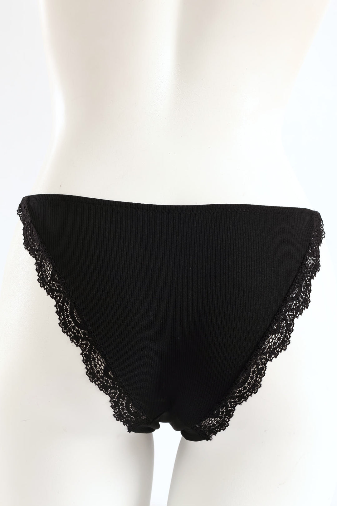 Rib & Lace Tanga Bikini Panty - Black