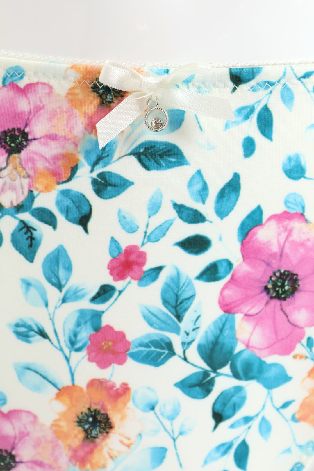 Printed Microfibre & Lace Bikini Panty - White