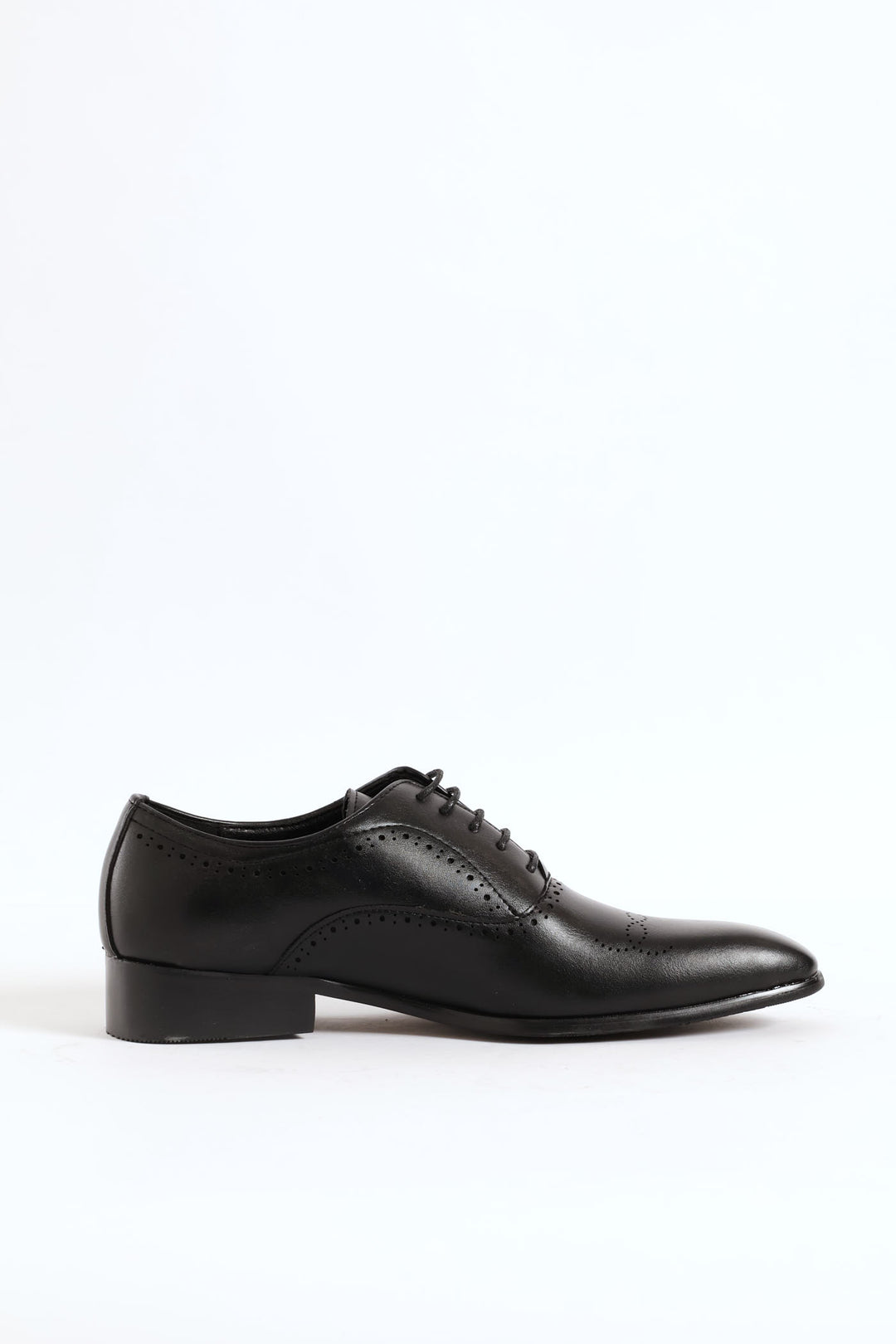 Lace Up Punched Detail Oxford Shoe - Black