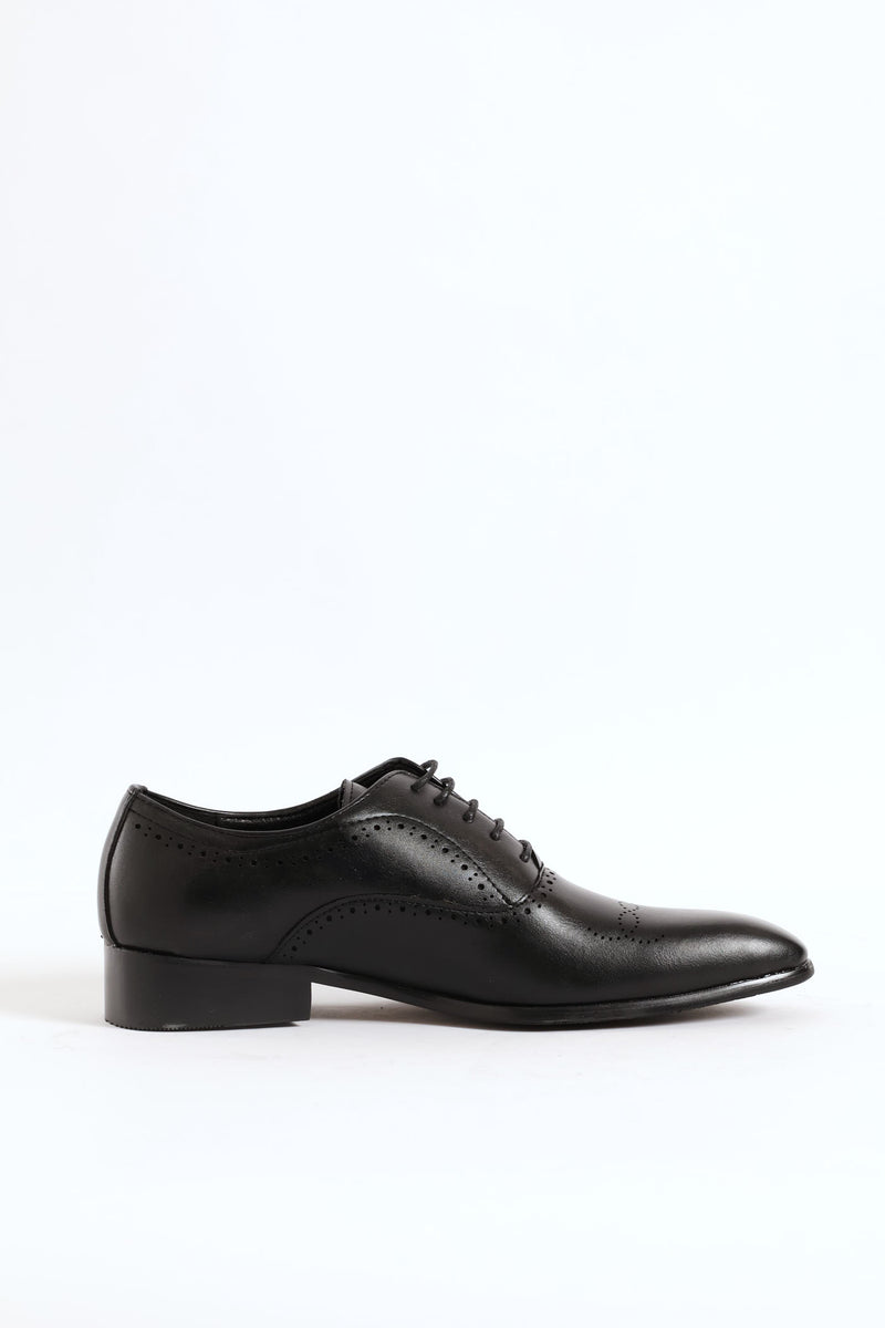 Lace Up Punched Detail Oxford Shoe - Black