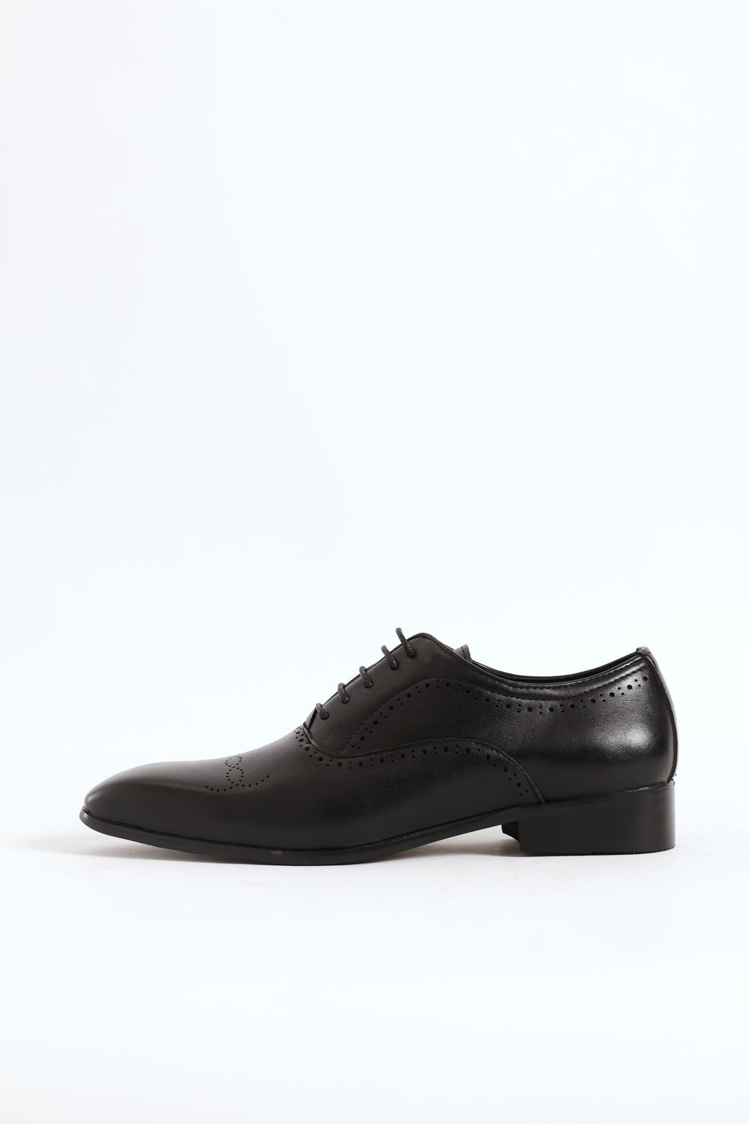 Lace Up Punched Detail Oxford Shoe - Black