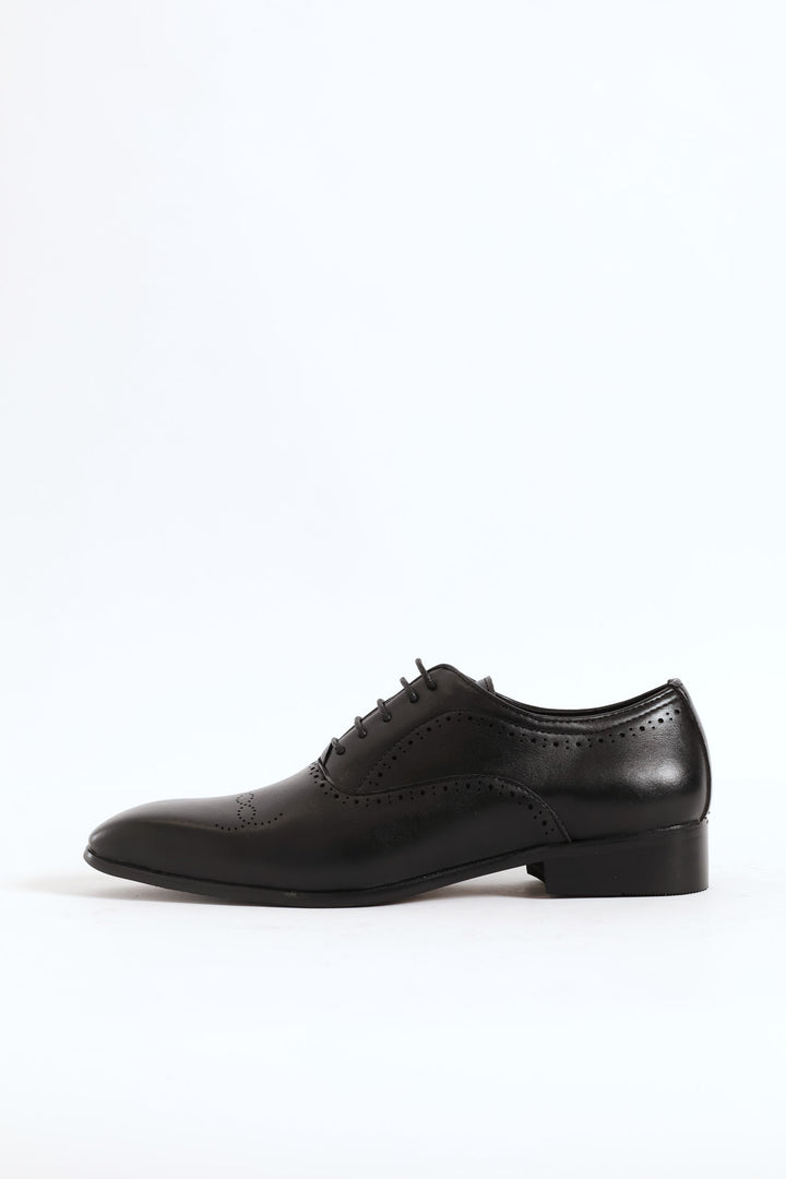 Lace Up Punched Detail Oxford Shoe - Black