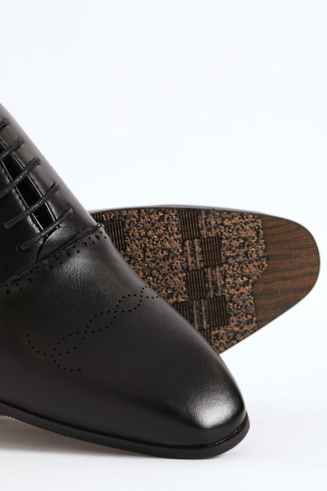 Lace Up Punched Detail Oxford Shoe - Black