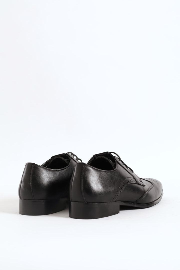 Stitched Wing Detail Lace Up Derby Shoe - Black
