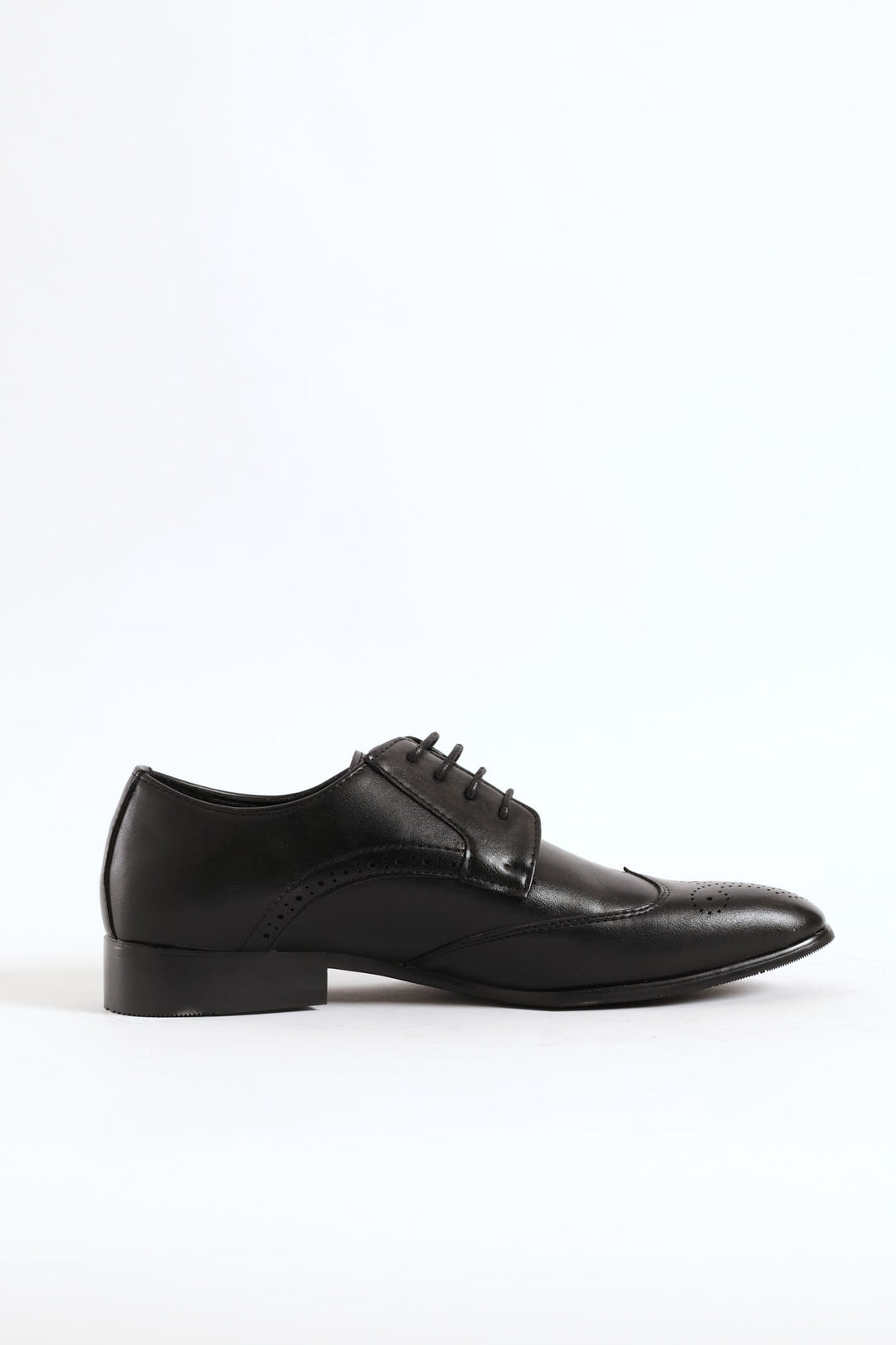 Stitched Wing Detail Lace Up Derby Shoe - Black