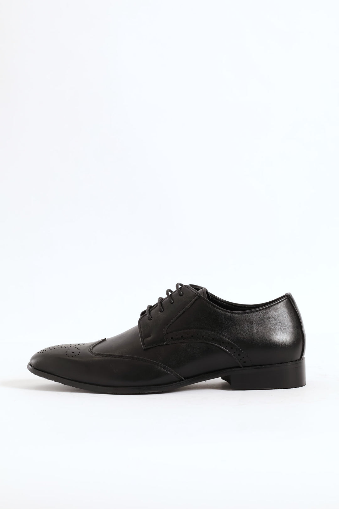 Stitched Wing Detail Lace Up Derby Shoe - Black