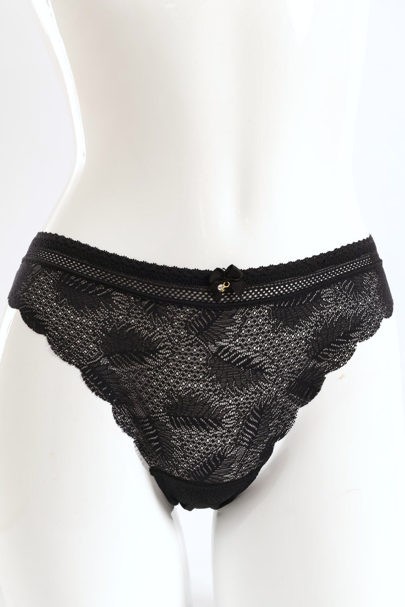 Scallop Full Lace Bikini Panties - Black