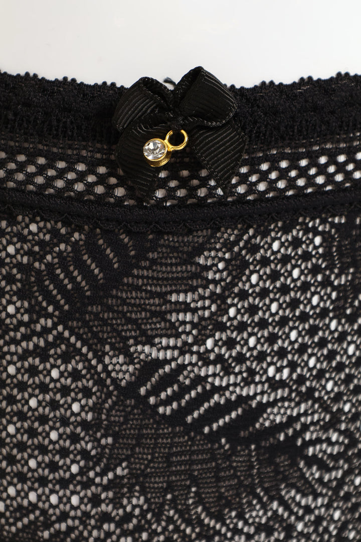 Scallop Full Lace Bikini Panties - Black