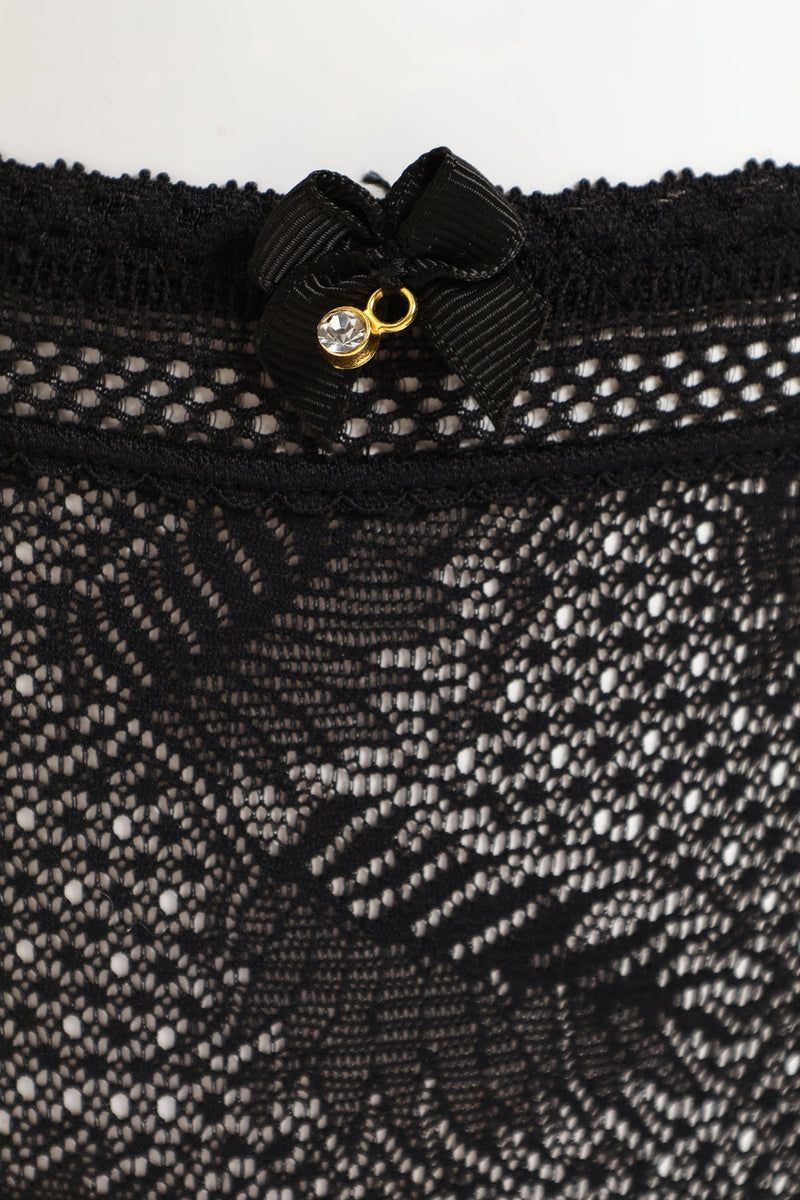 Scallop Full Lace Bikini Panties - Black