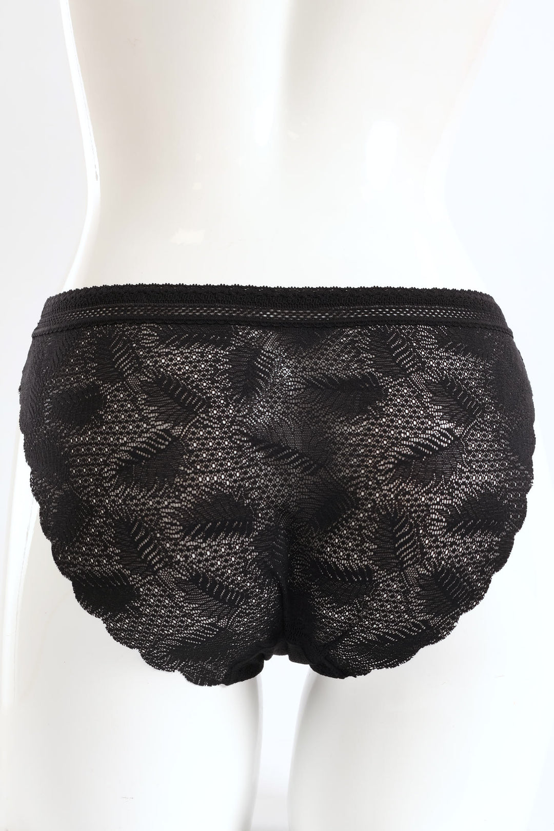 Scallop Full Lace Bikini Panties - Black