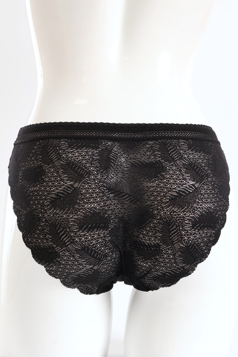 Scallop Full Lace Bikini Panties - Black