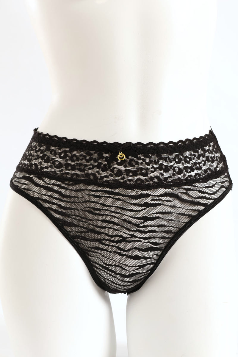 Lace Hi-Cut Panties - Black