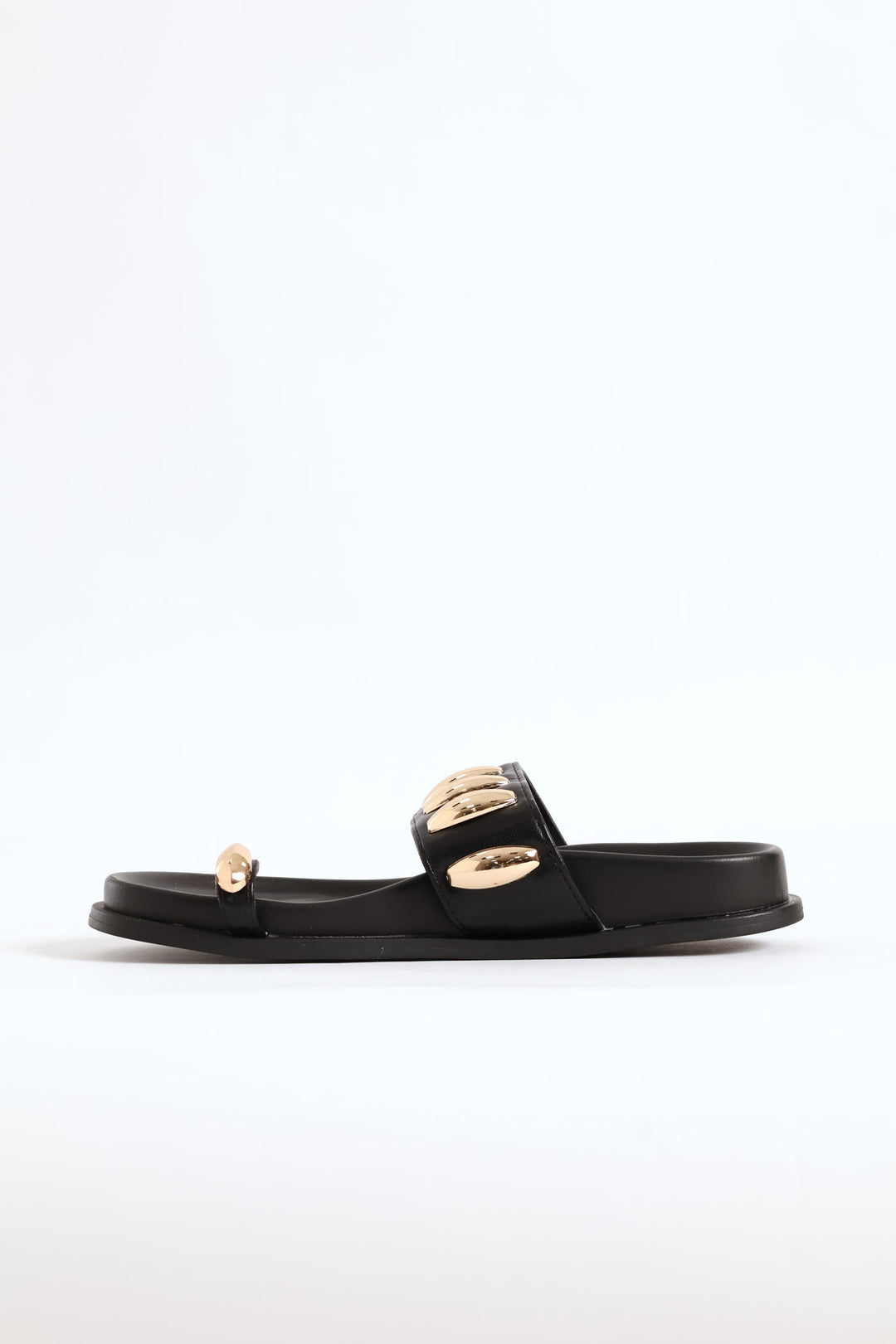 Toe Post Gold Detail Strap Sandal - Black