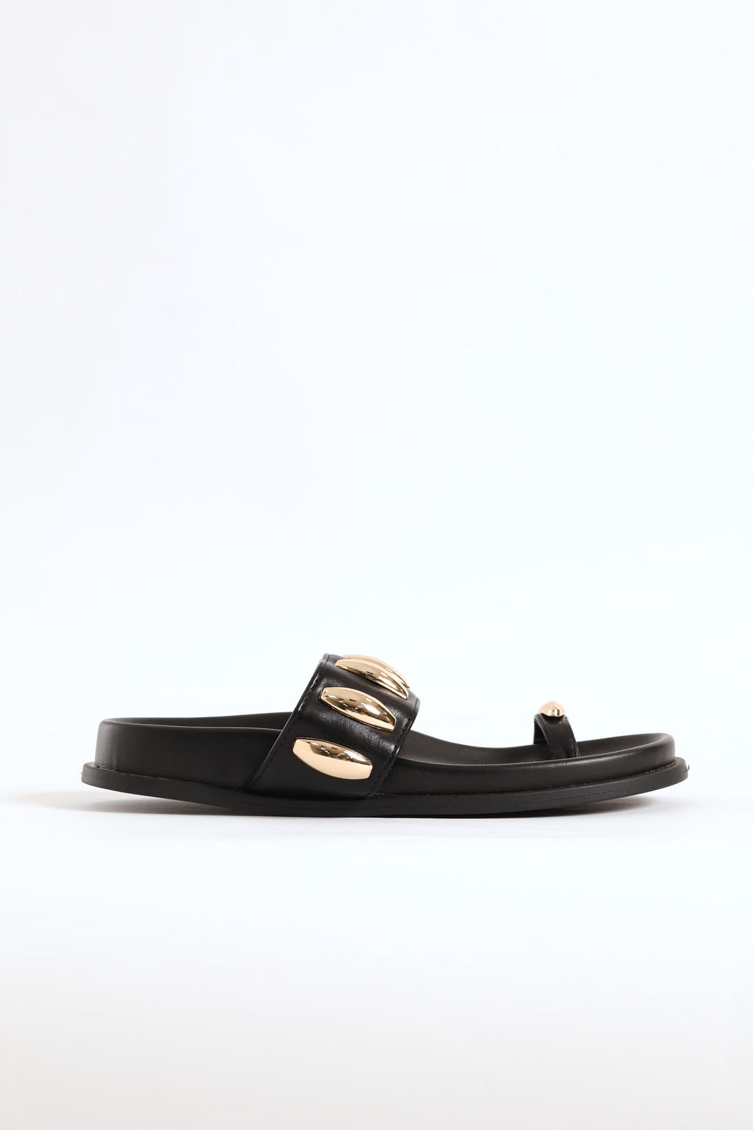 Toe Post Gold Detail Strap Sandal - Black