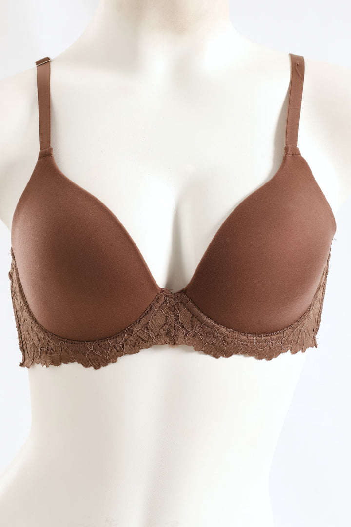 2 Pack Lace Plunge T-Shirt Bra - Mocha/Black