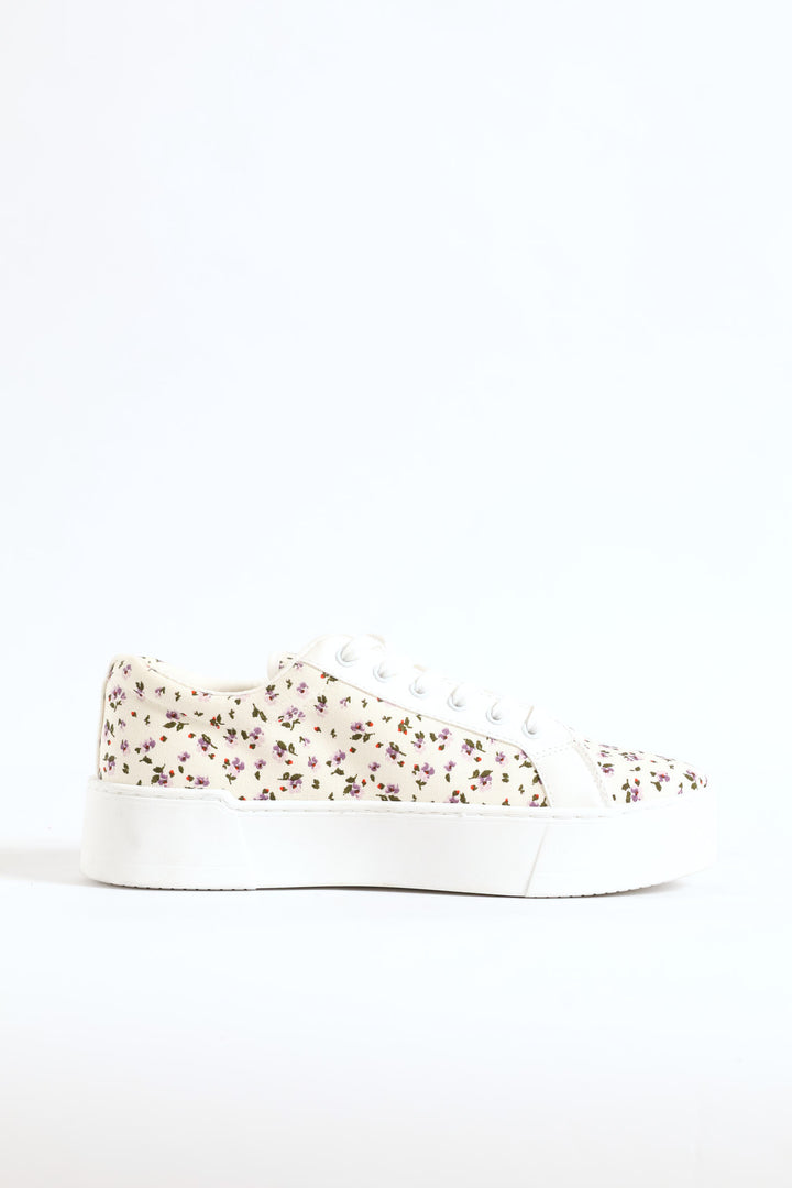 Floral Platform Sneaker - Off White