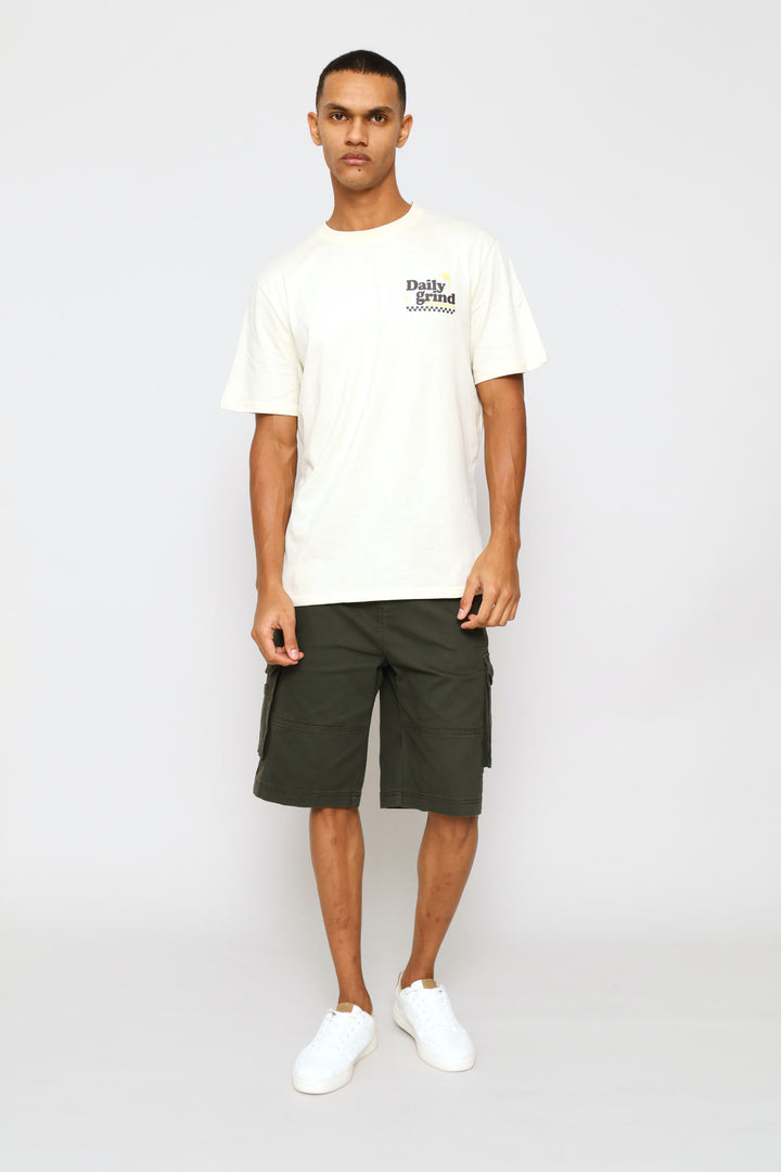Club Coffee Front & Back Print Tee - Ecru