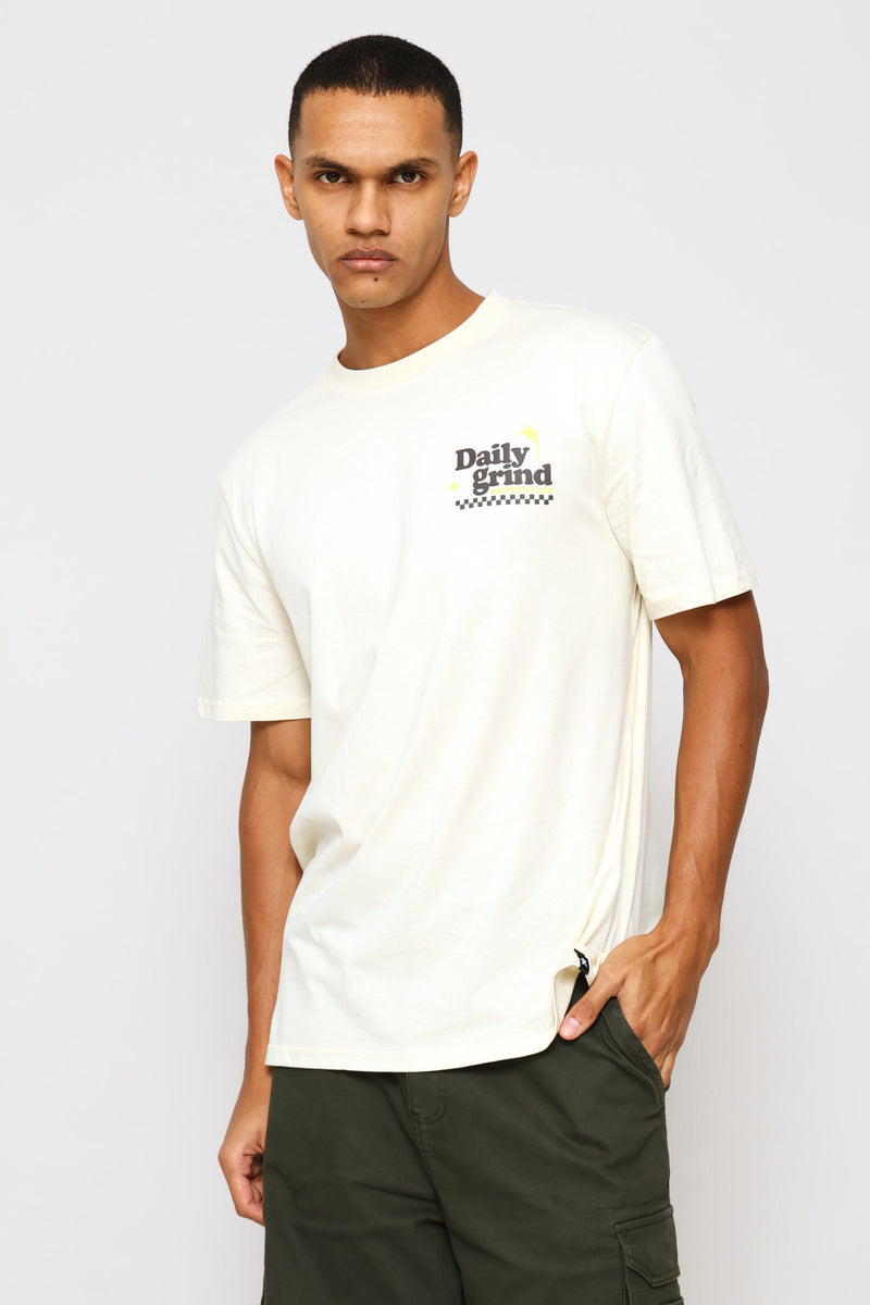 Club Coffee Front & Back Print Tee - Ecru