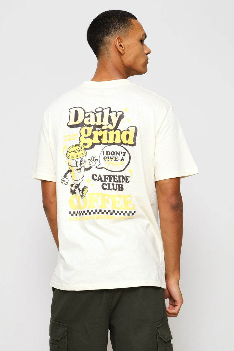 Club Coffee Front & Back Print Tee - Ecru