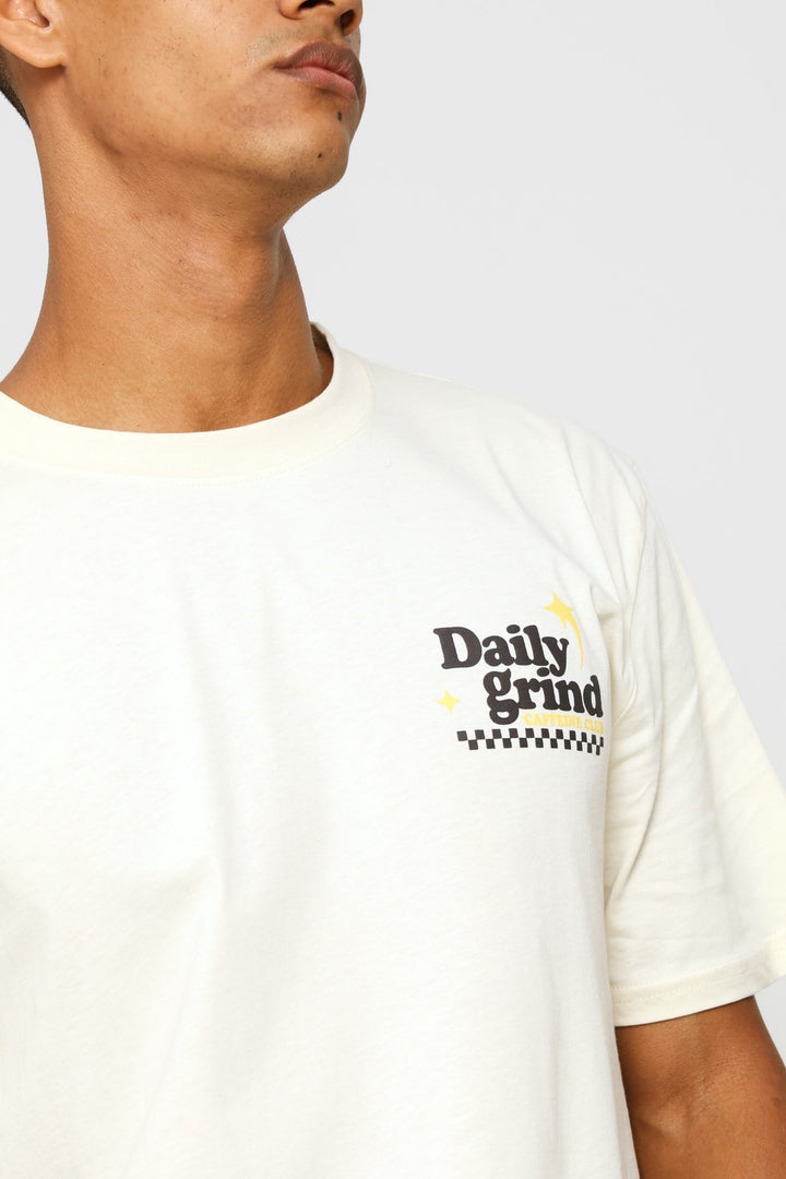 Club Coffee Front & Back Print Tee - Ecru