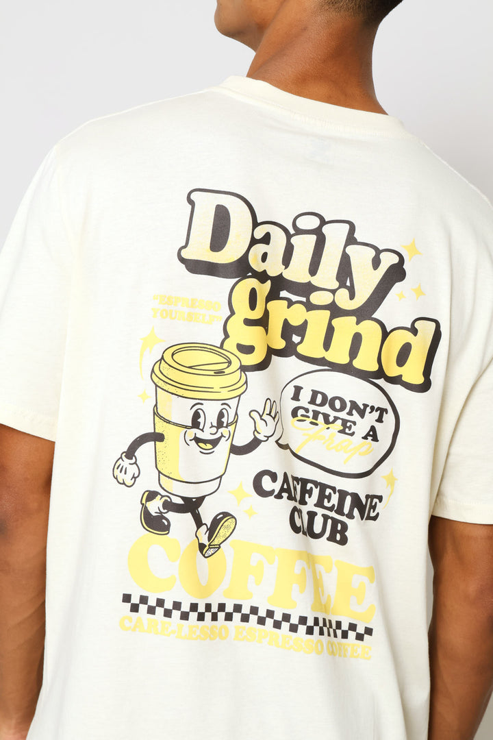 Club Coffee Front & Back Print Tee - Ecru