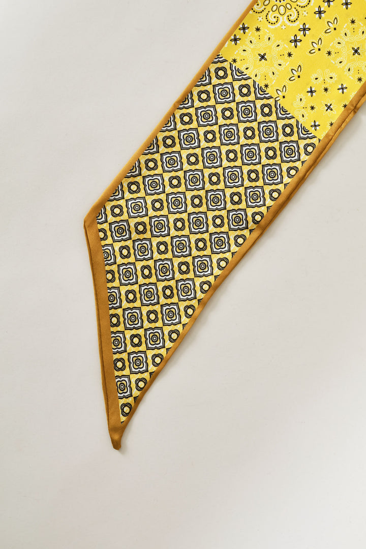 Floral Paisley Narrow Satin Fell Scarf - Yellow