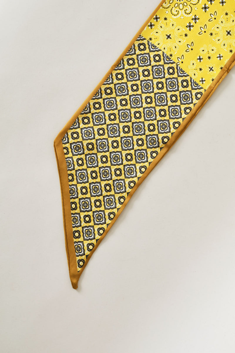 Floral Paisley Narrow Satin Fell Scarf - Yellow
