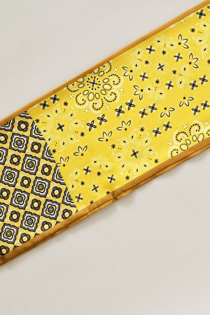 Floral Paisley Narrow Satin Fell Scarf - Yellow
