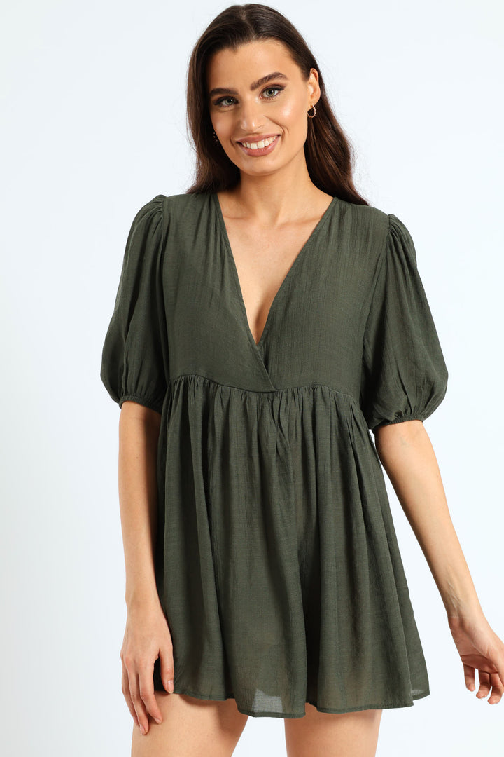 Puff Sleeve Cover Up Dress Olive Edgars
