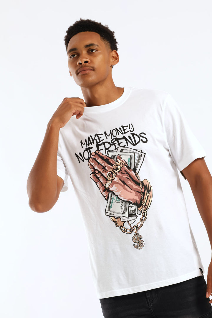 Make Money Front & Back Print Tee - White