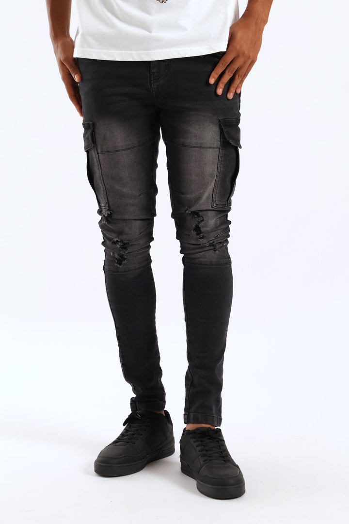 Super Skinny Cargo Denim - Black