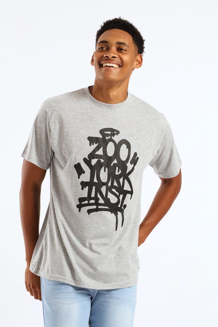 Drip Back Print Tee - Grey Melange