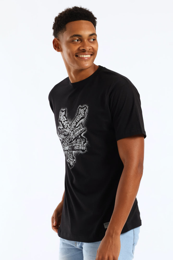 Shadow Spray Back Print Tee - Black