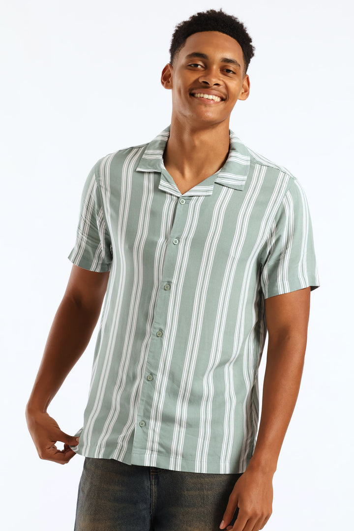 Stretch Viscose Shirt - Sage/Ecru