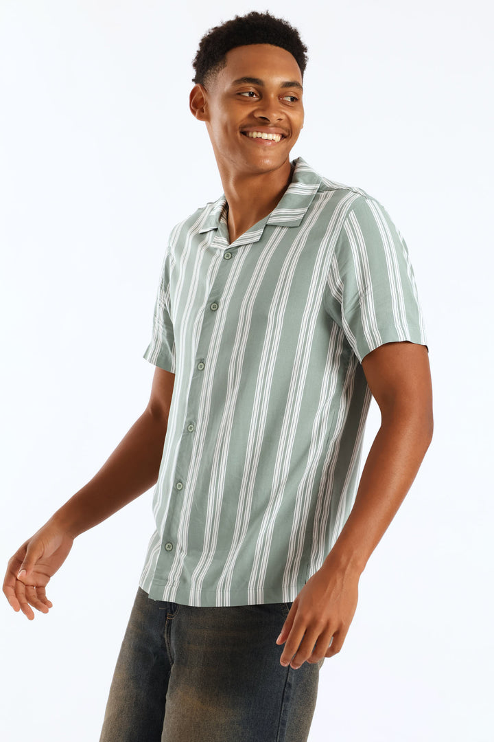 Stretch Viscose Shirt - Sage/Ecru