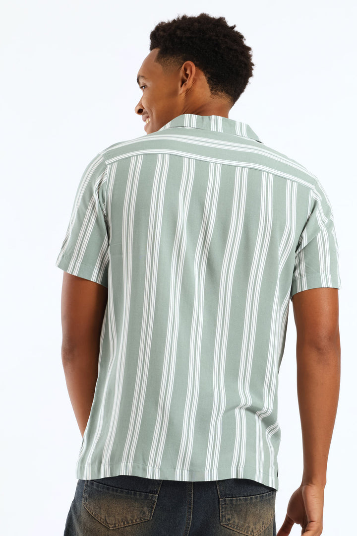 Stretch Viscose Shirt - Sage/Ecru