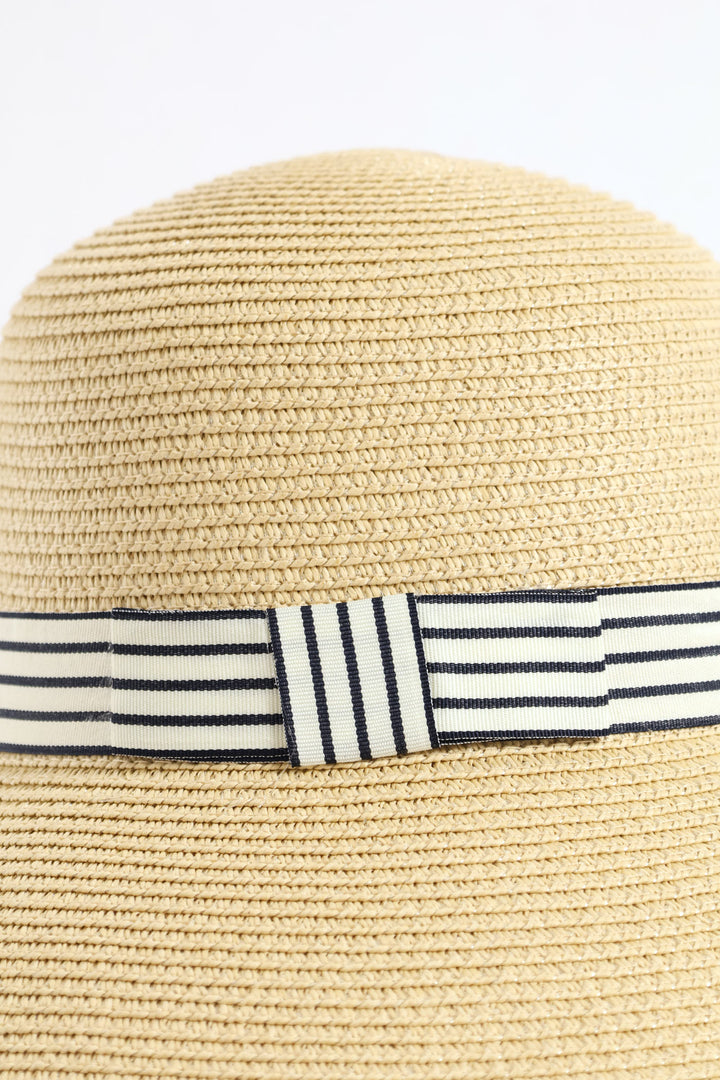 Ribbon Turned Down Straw Hat - Beige