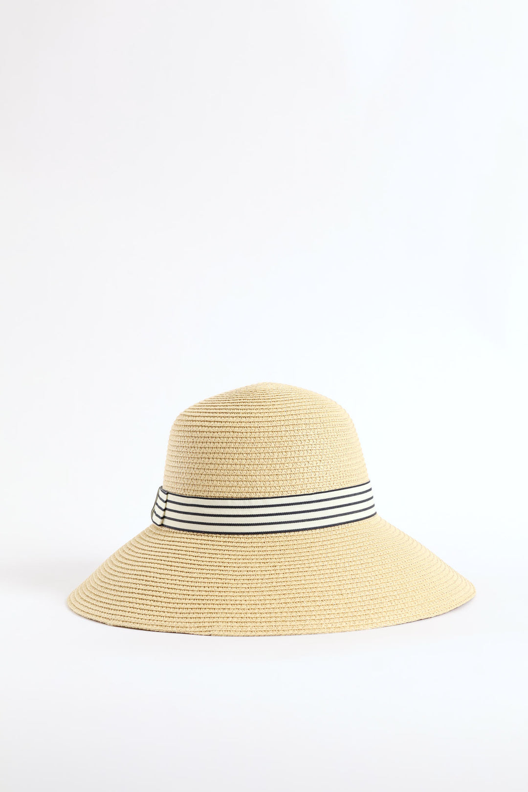 Ribbon Turned Down Straw Hat - Beige