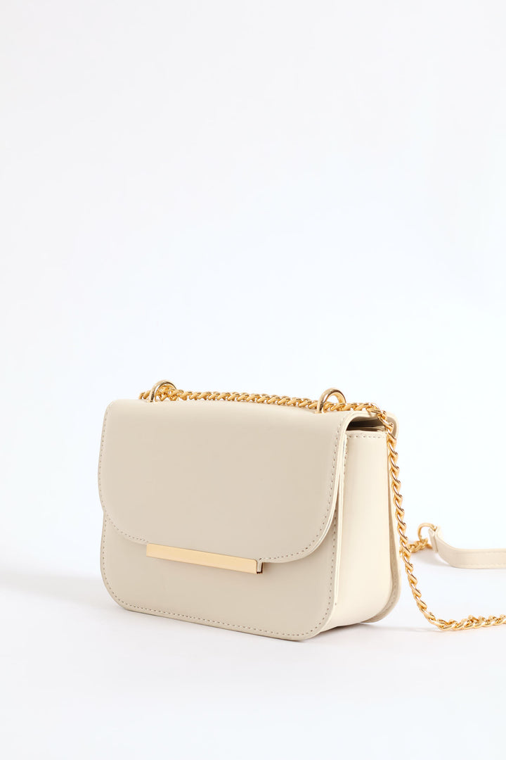Gold Hardware Satchel Bag - Cream